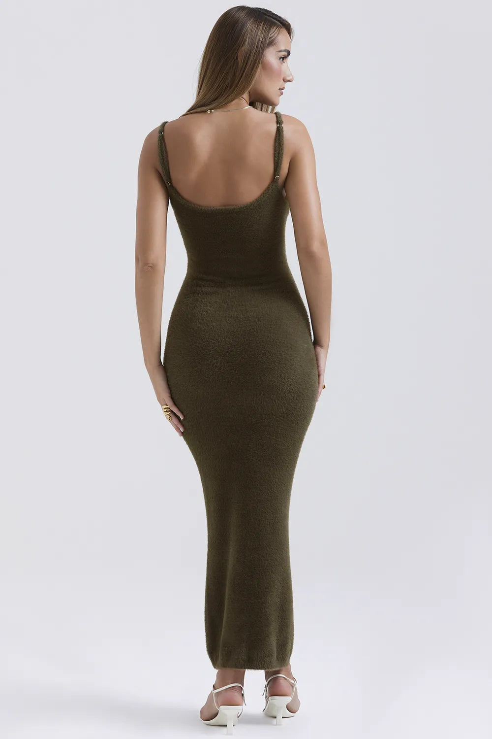 Fayette Khaki Soft Fluffy Knit Maxi Dress