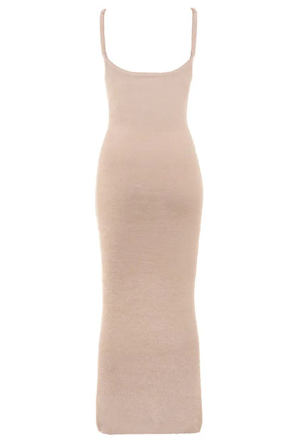 Fayette Beige Soft Fluffy Knit Maxi Dress