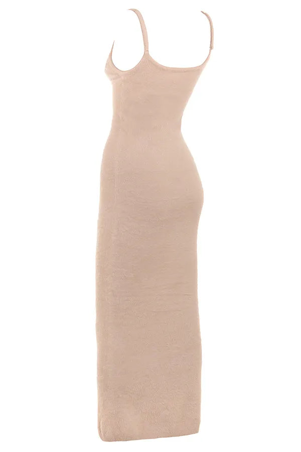 Fayette Beige Soft Fluffy Knit Maxi Dress