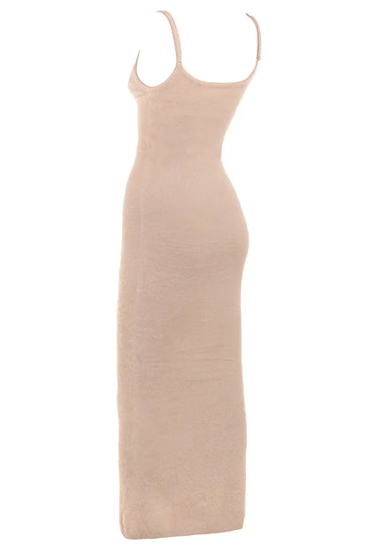 Fayette Beige Soft Fluffy Knit Maxi Dress