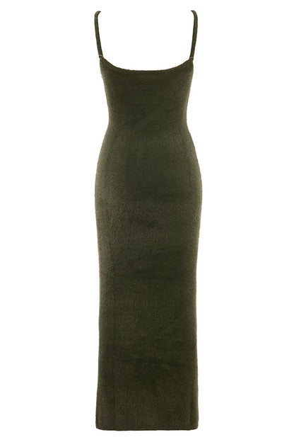 Fayette Khaki Soft Fluffy Knit Maxi Dress