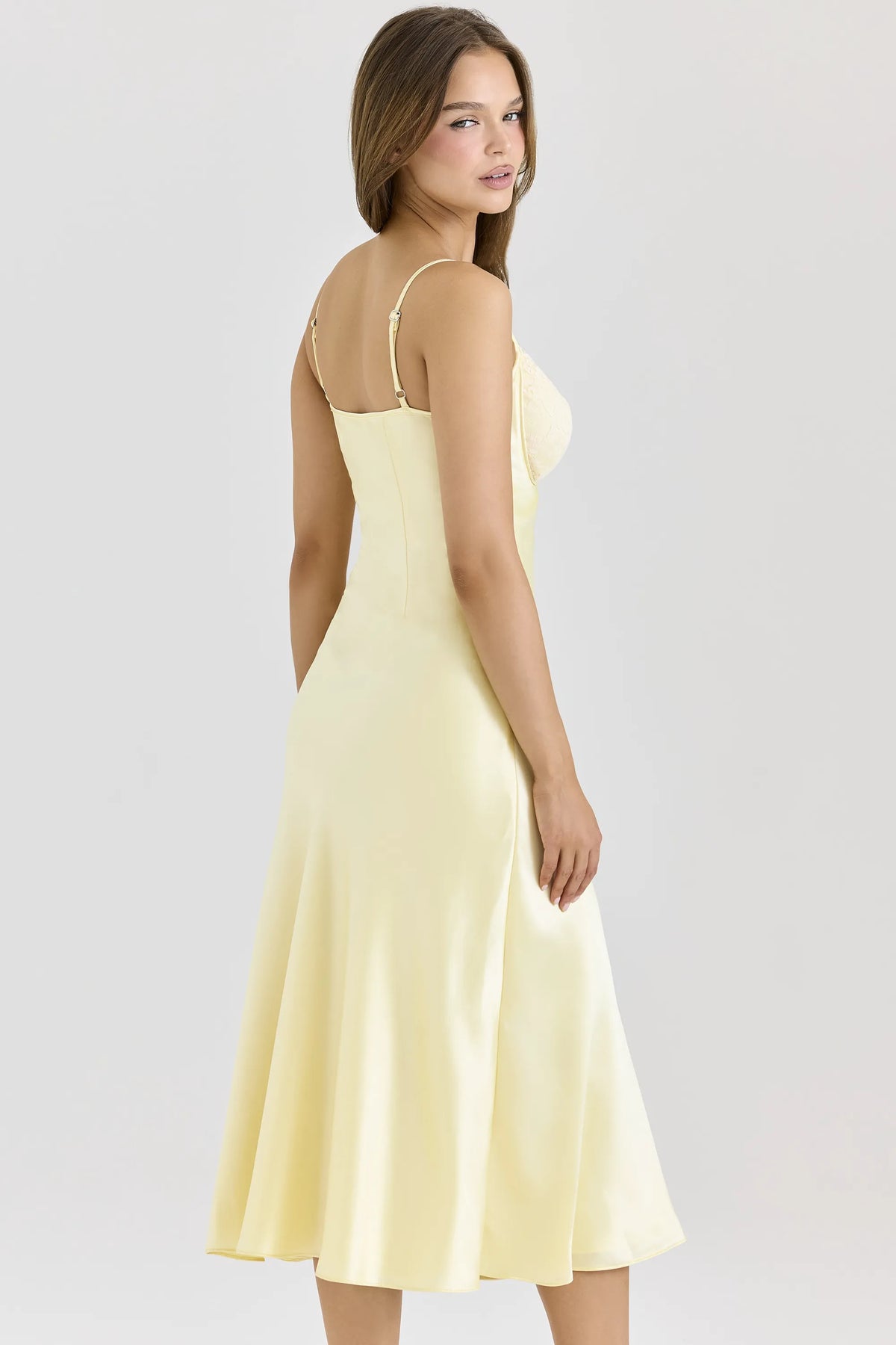 Felicity Butter Yellow Satin Bias Cut Midi Dress