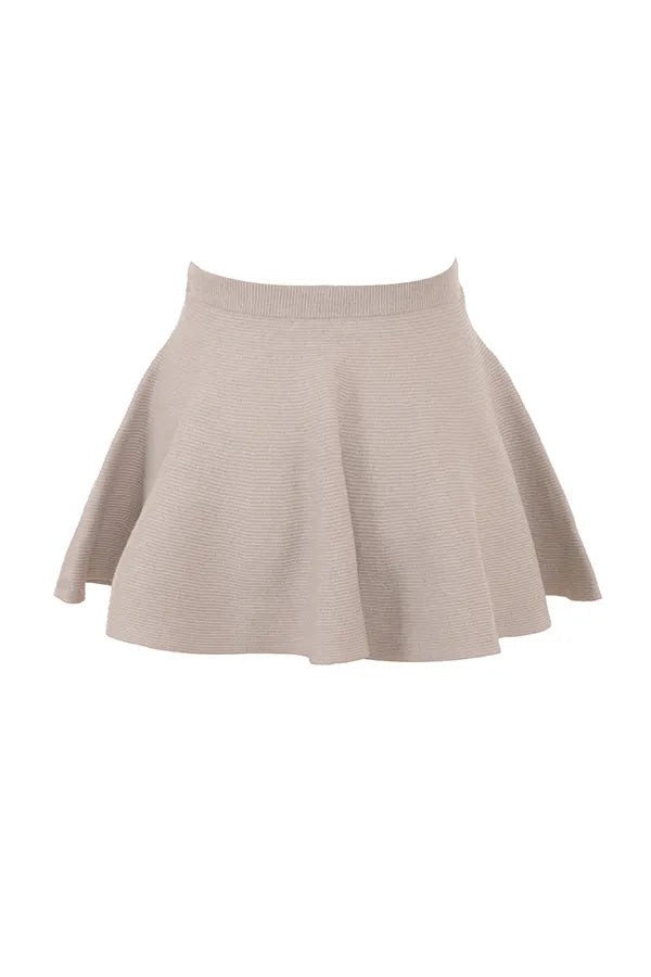 Fern Biscuit Wool Cashmere Ribbed Flounce Mini Skirt