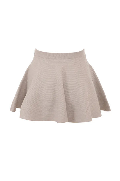 Fern Biscuit Wool Cashmere Ribbed Flounce Mini Skirt