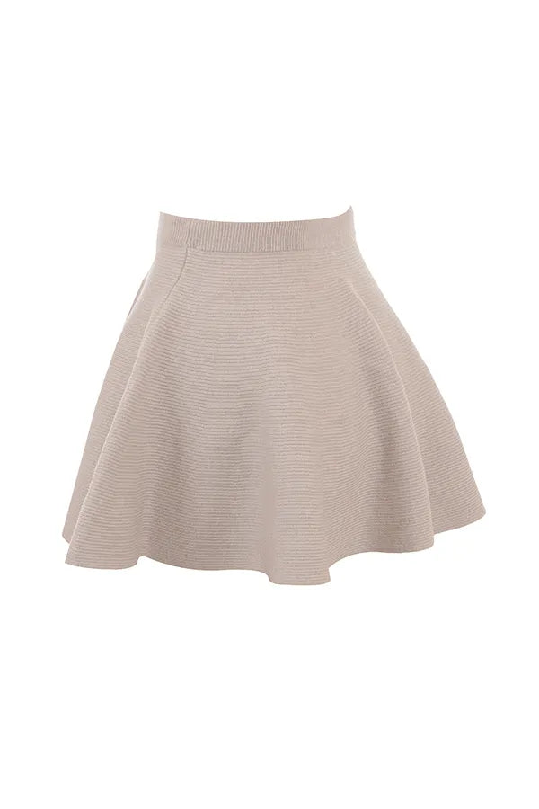 Fern Biscuit Wool Cashmere Ribbed Flounce Mini Skirt