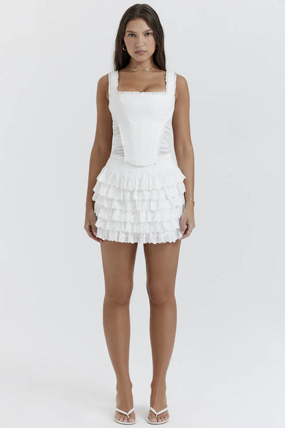 Fifi White Layered Mini Skirt