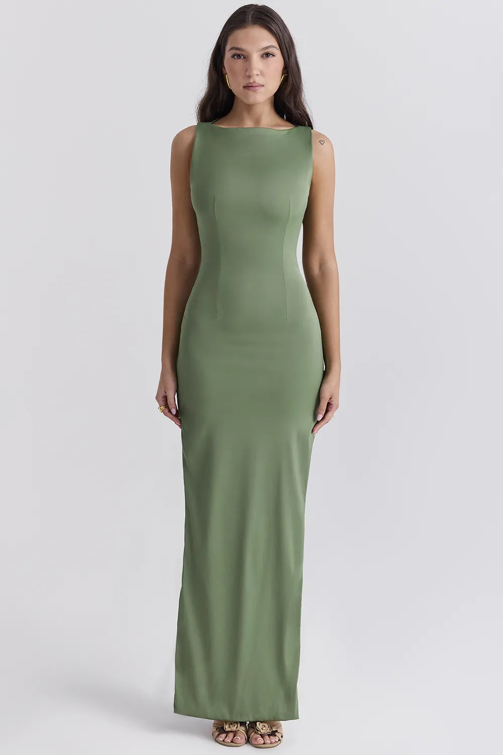 Filomena Olive Boat Neck Maxi Dress