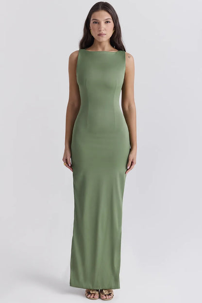 Filomena Olive Boat Neck Maxi Dress
