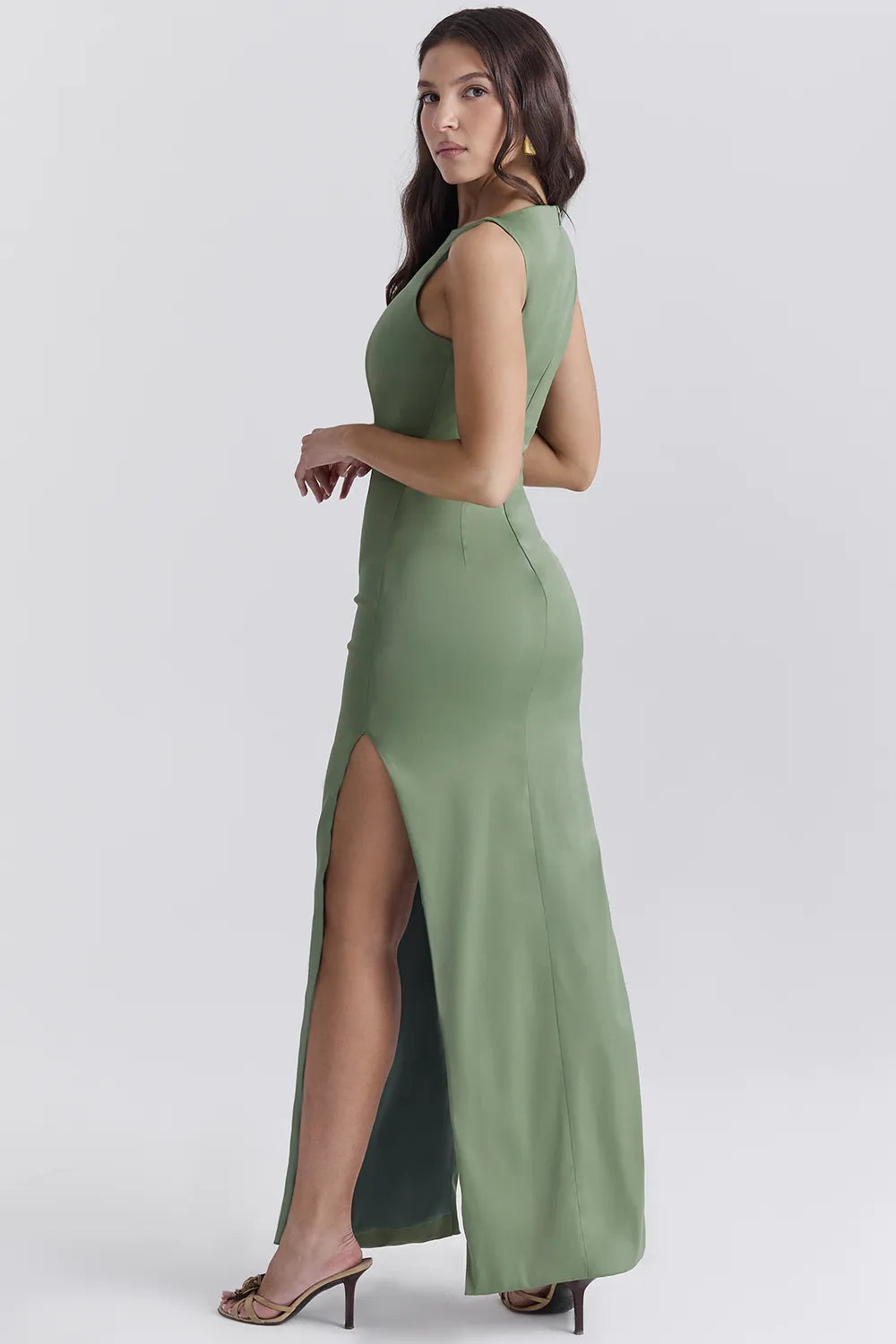Filomena Olive Boat Neck Maxi Dress