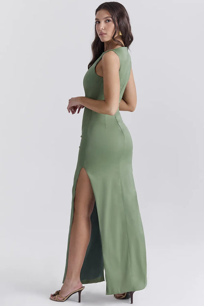 Filomena Olive Boat Neck Maxi Dress