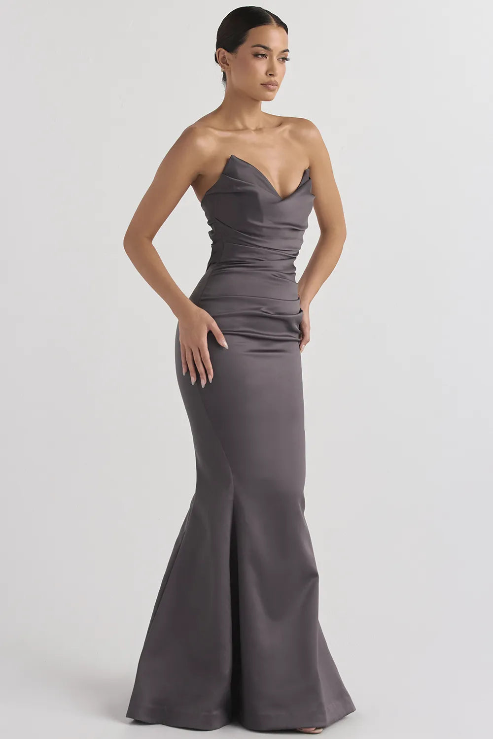 Fleur Shadow Satin Strapless Gown