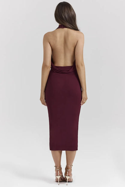 Florentina Merlot Draped Midi Dress
