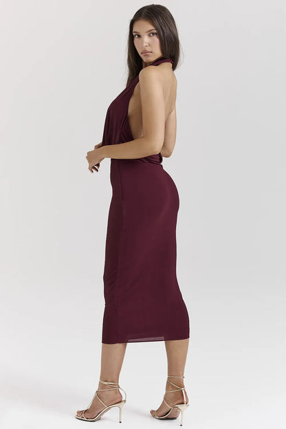 Florentina Merlot Draped Midi Dress