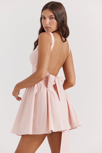 Florianne Soft Peach Bow Mini Dress