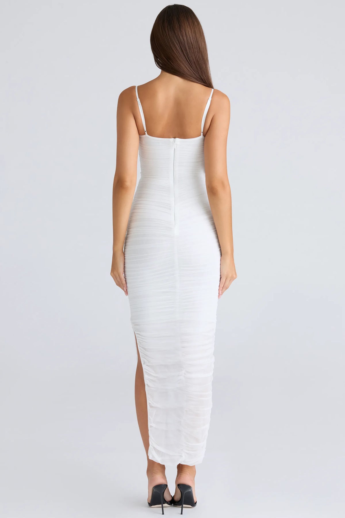 Fornarina White Gathered Stretch Mesh Maxi Dress