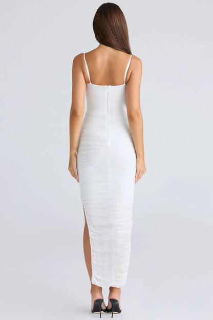 Fornarina White Gathered Stretch Mesh Maxi Dress