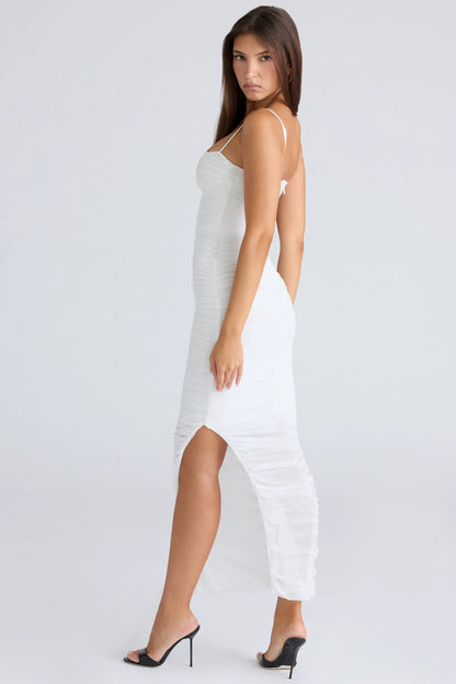 Fornarina White Gathered Stretch Mesh Maxi Dress