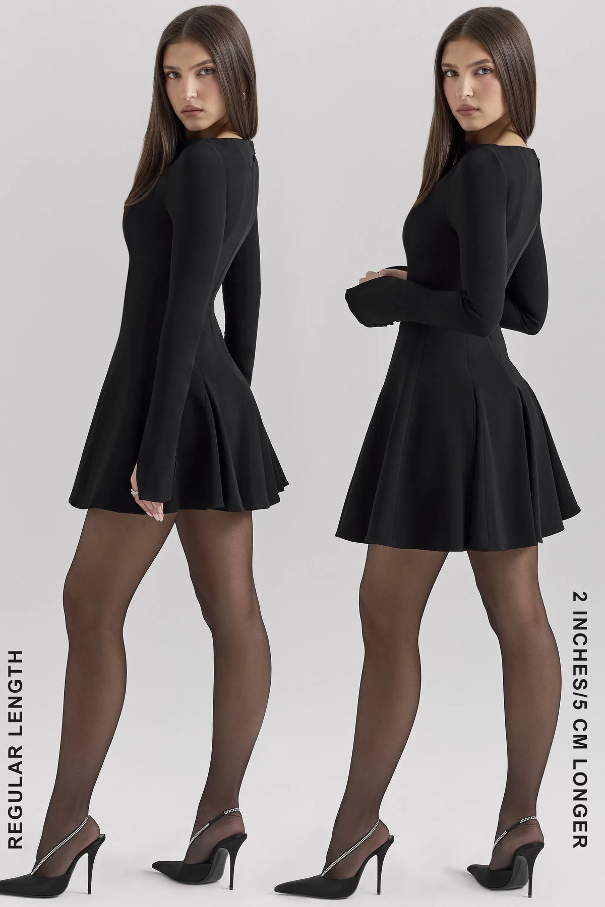 Francesca Black Stretch Crepe Godet Mini Dress