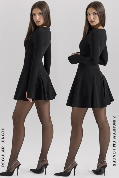Francesca Black Stretch Crepe Godet Mini Dress
