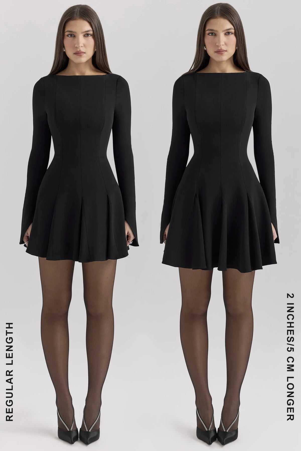 Francesca Black Stretch Crepe Godet Mini Dress