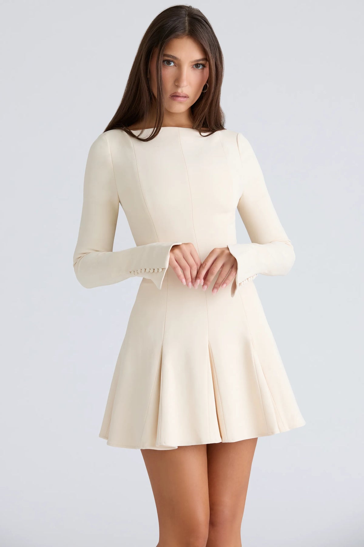 Francesca Vintage Cream Stretch Crepe Godet Mini Dress