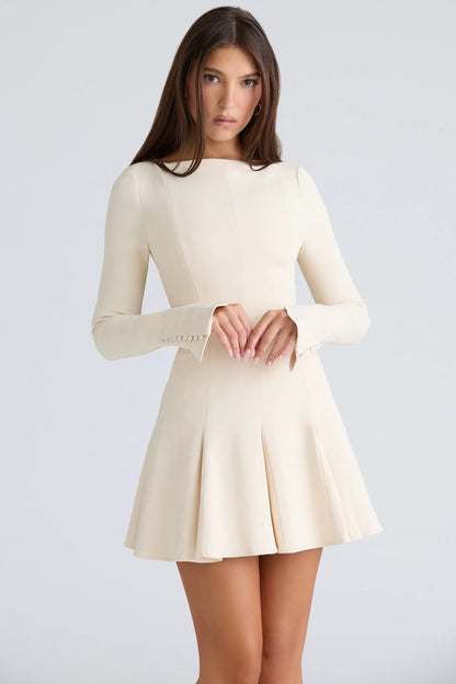 Francesca Vintage Cream Stretch Crepe Godet Mini Dress