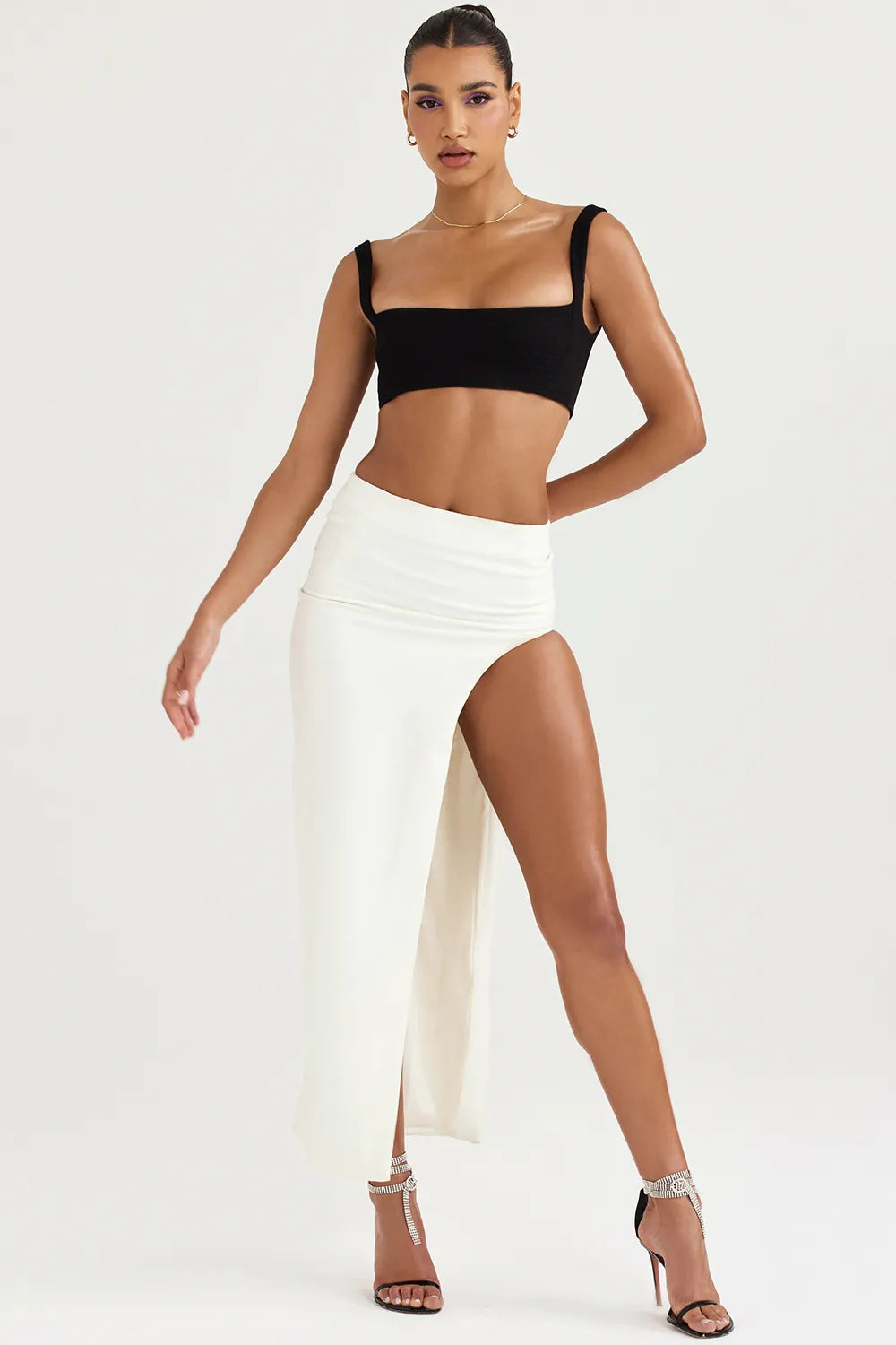 Francesca Ivory Thigh Split Midi Skirt