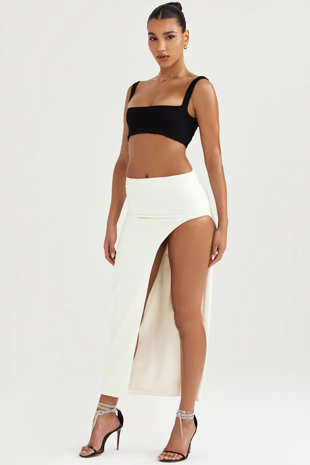 Francesca Ivory Thigh Split Midi Skirt