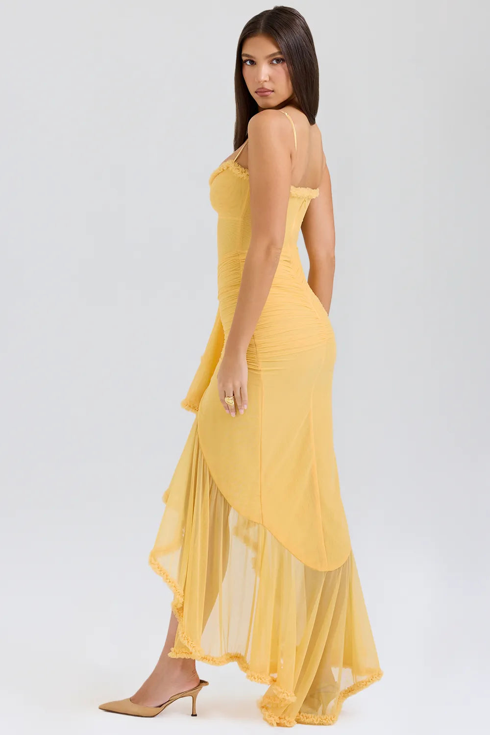 Gabbi Apricot Ruffled Front Gown