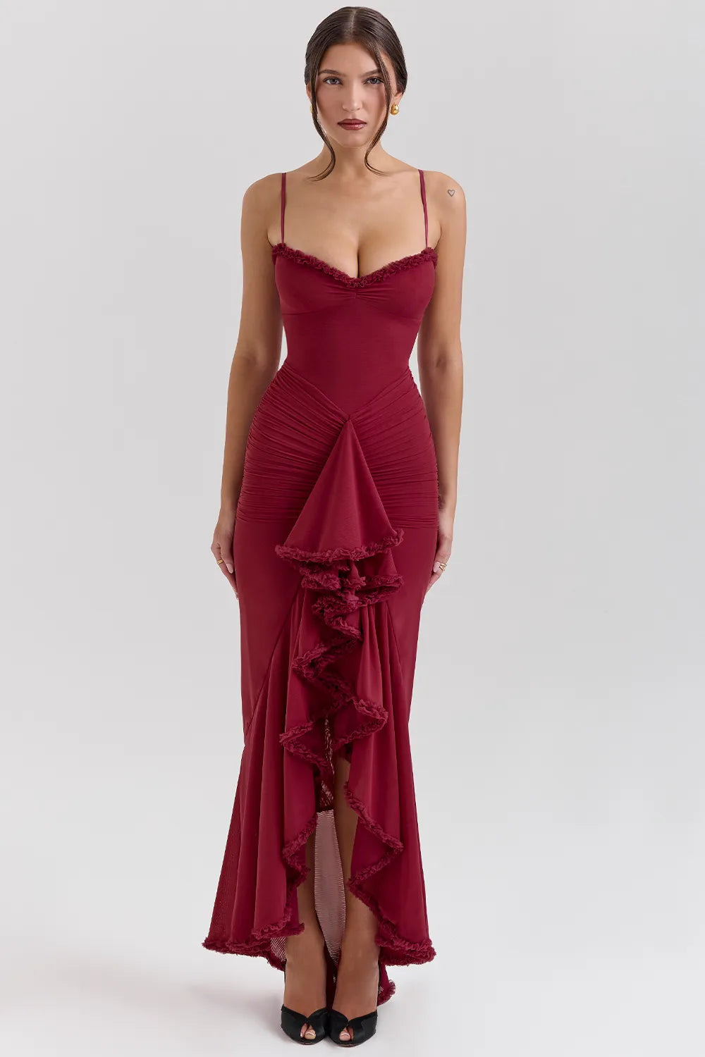 Gabbi Wine Ruffled Front Gown