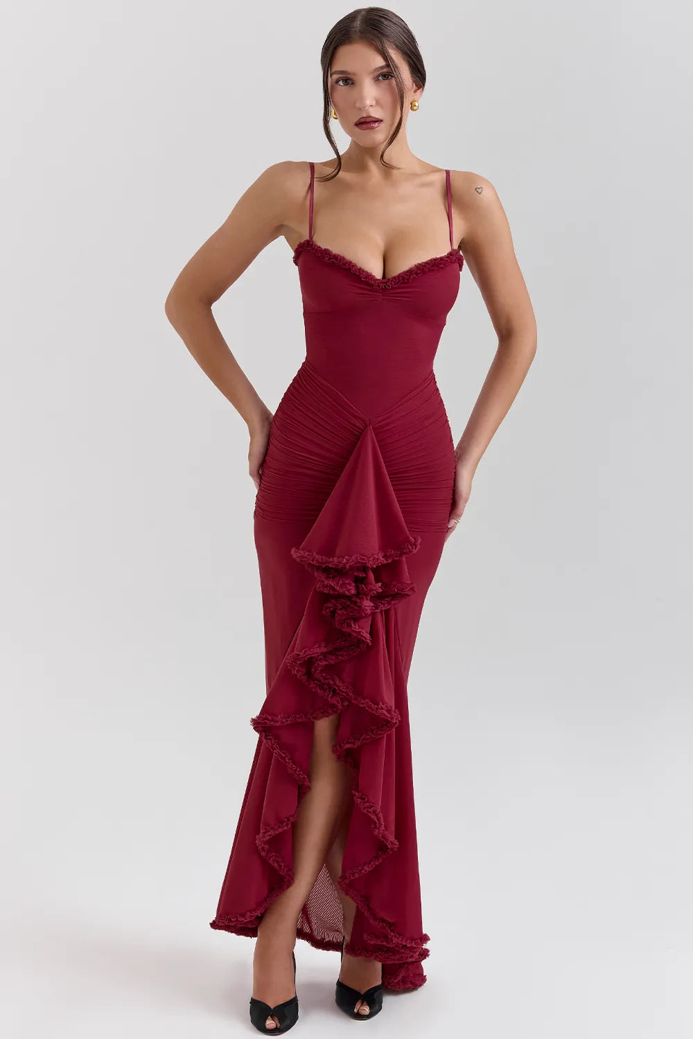 Gabbi Wine Ruffled Front Gown