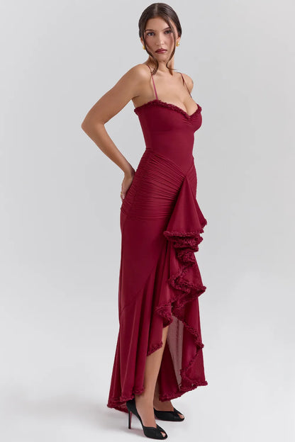 Gabbi Wine Ruffled Front Gown