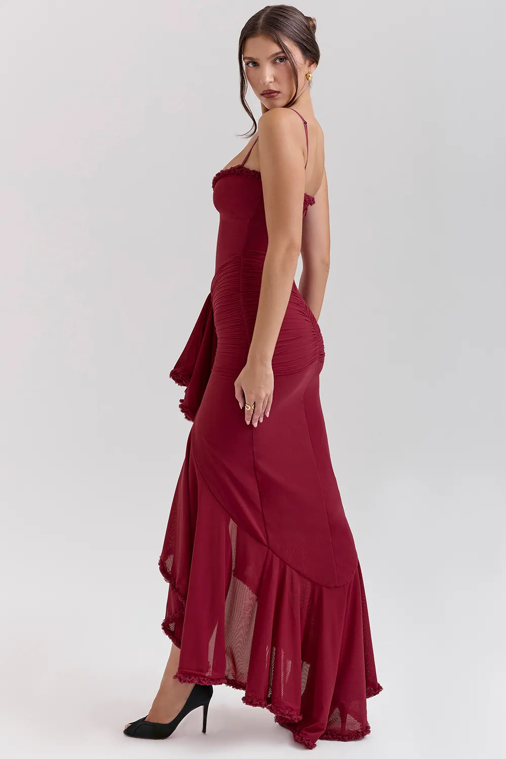 Gabbi Wine Ruffled Front Gown