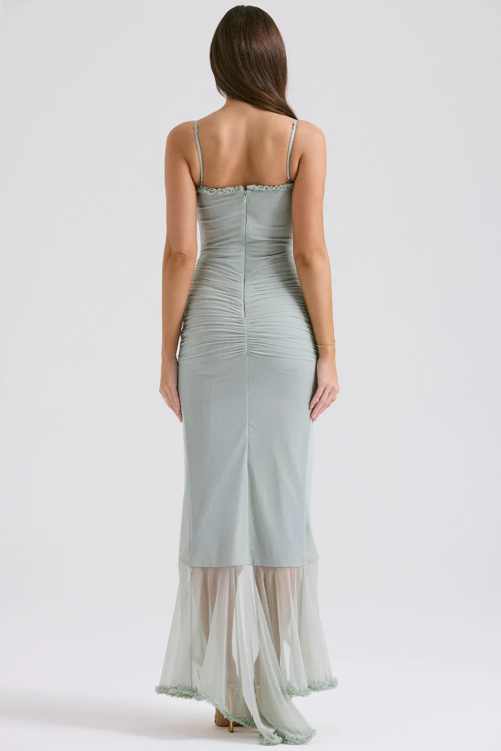 Gabriella Pistachio Ruffled Front Gown