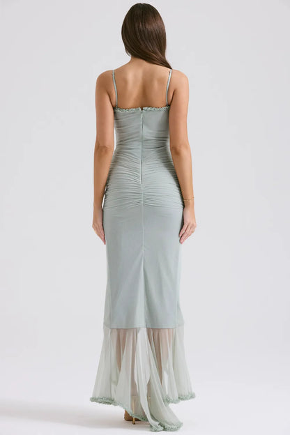 Gabriella Pistachio Ruffled Front Gown