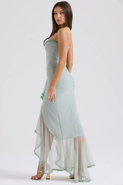 Gabriella Pistachio Ruffled Front Gown