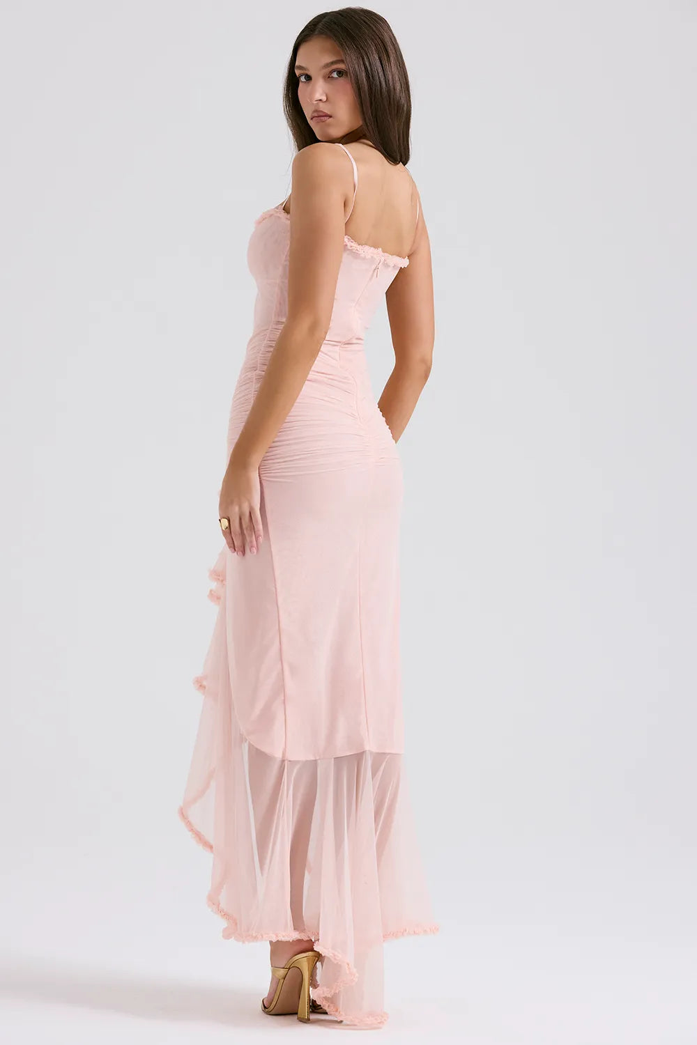Gabriella Soft Peach Ruffled Front Gown