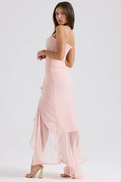 Gabriella Soft Peach Ruffled Front Gown
