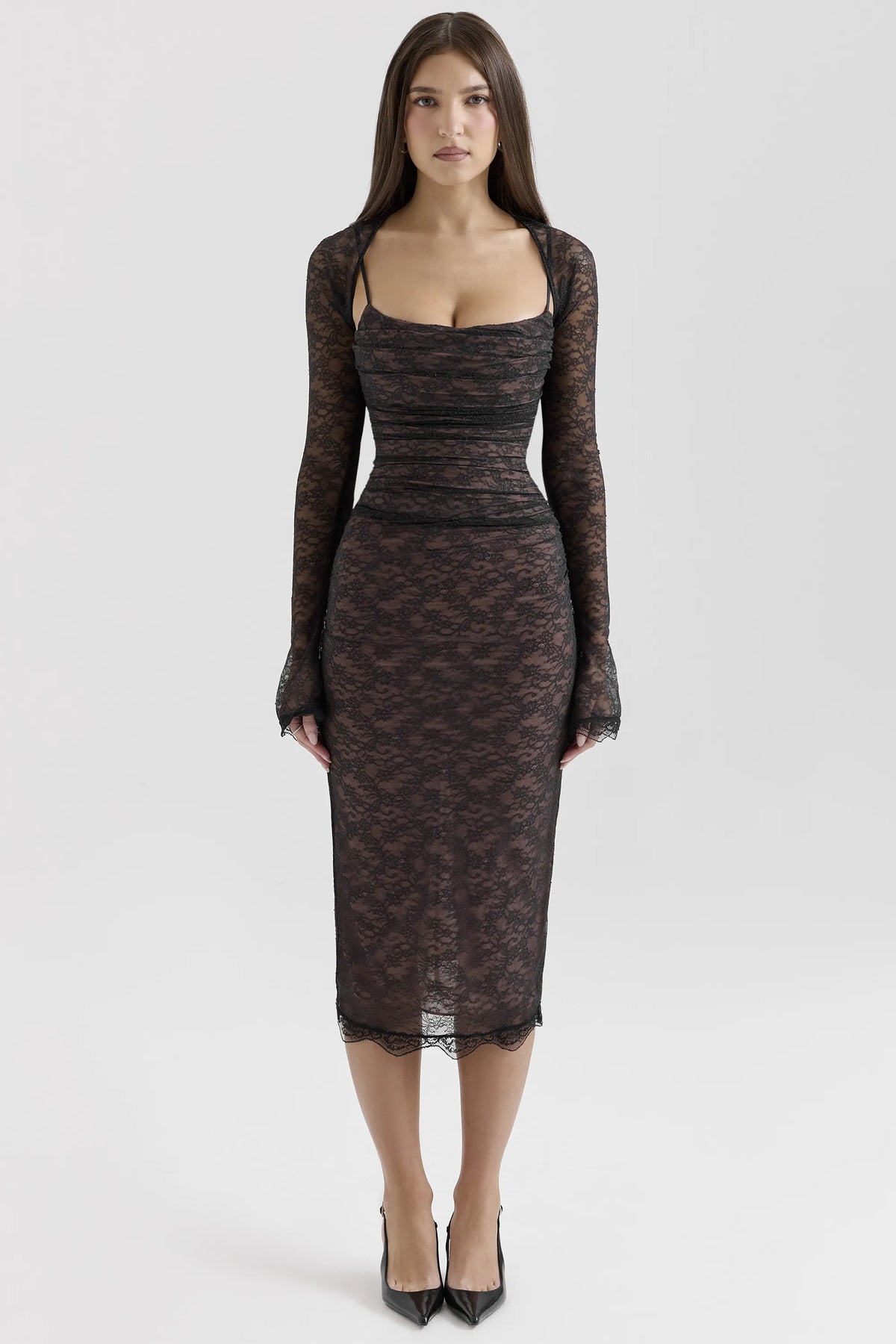 Gaia Black Lace Corset Midi Dress