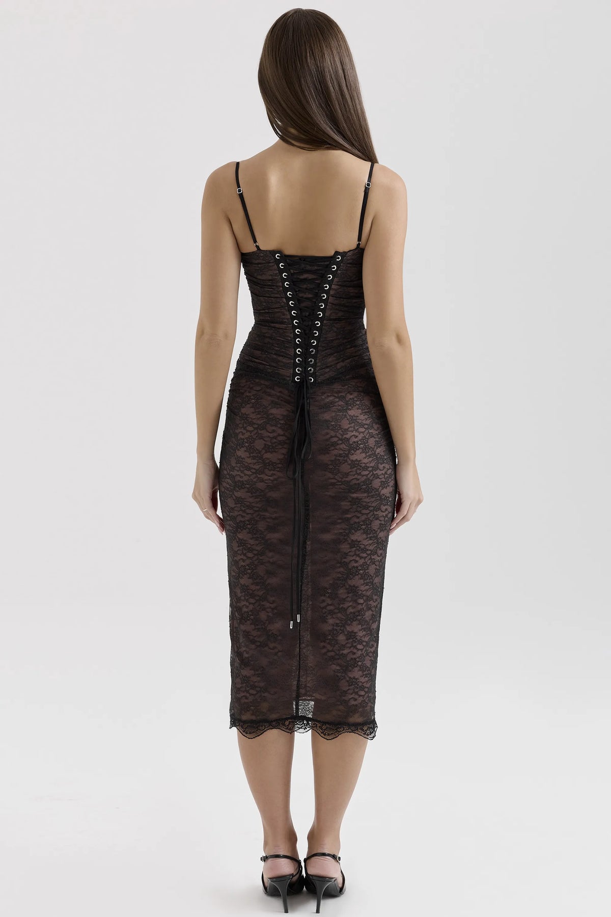 Gaia Black Lace Corset Midi Dress