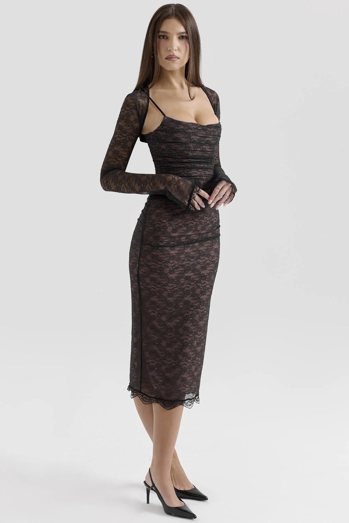 Gaia Black Lace Corset Midi Dress