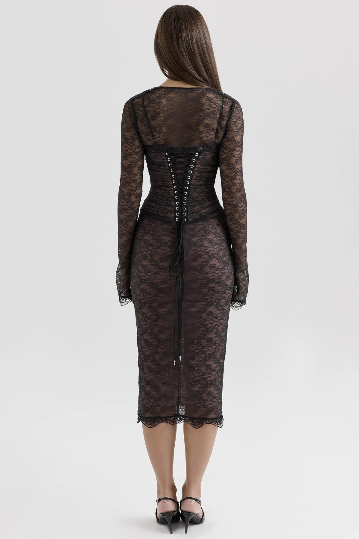 Gaia Black Lace Corset Midi Dress