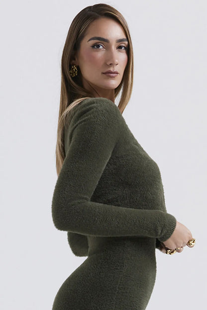 Gene Khaki Soft Fluffy Knit Cardigan