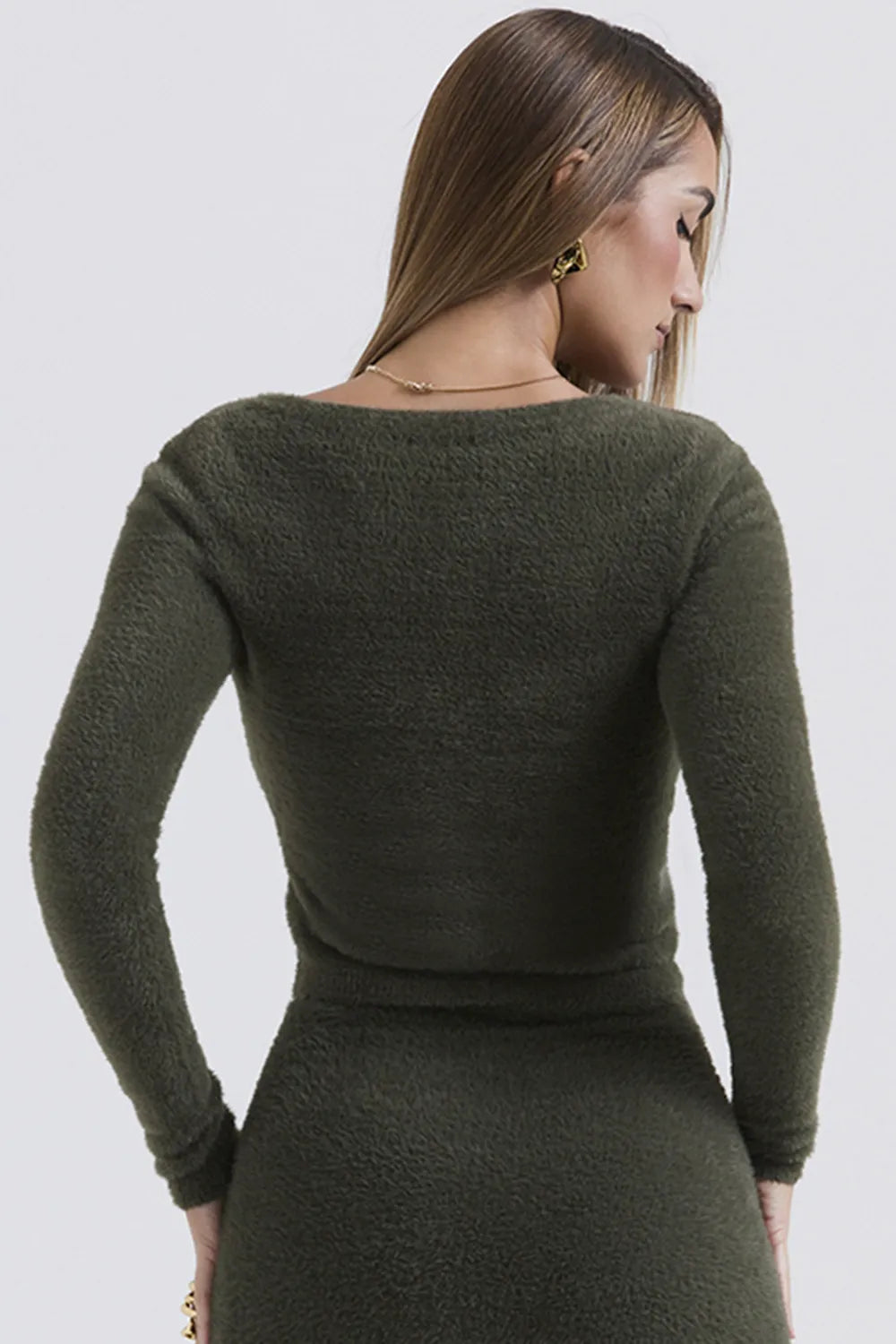 Gene Khaki Soft Fluffy Knit Cardigan