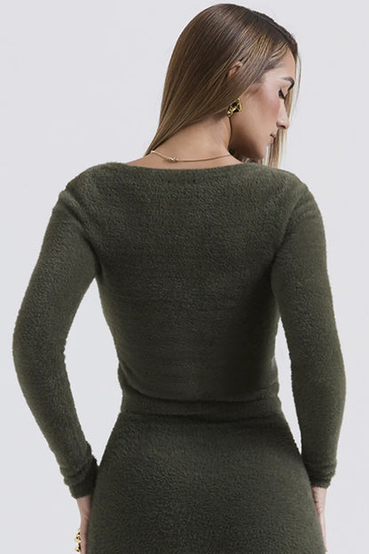 Gene Khaki Soft Fluffy Knit Cardigan