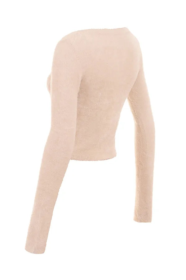 Gene Beige Soft Fluffy Knit Cardigan