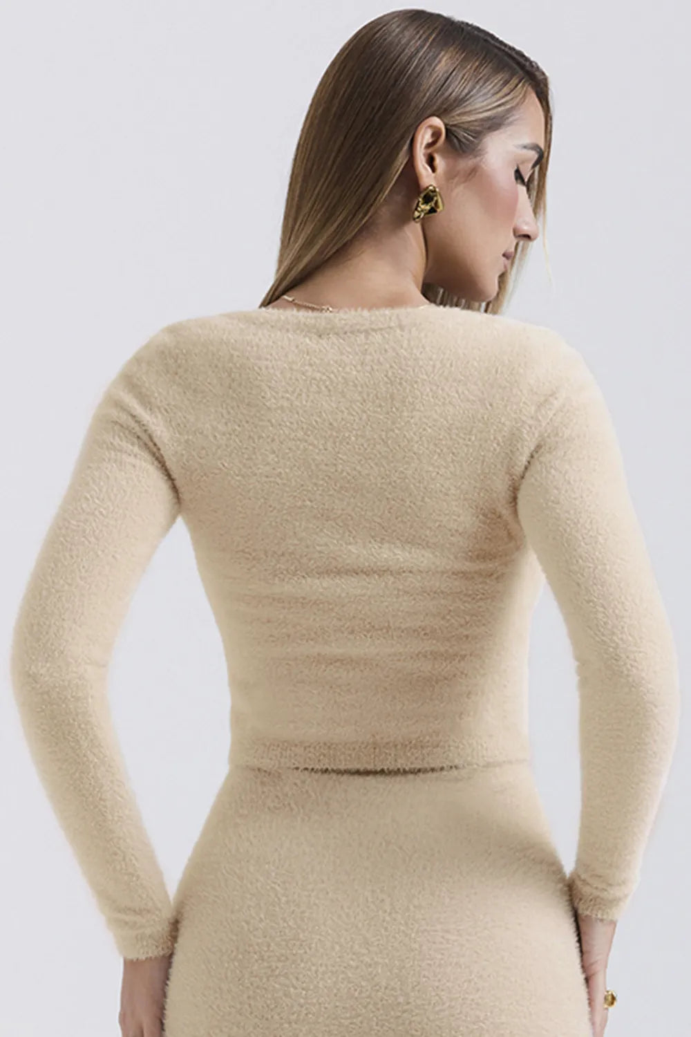 Gene Beige Soft Fluffy Knit Cardigan