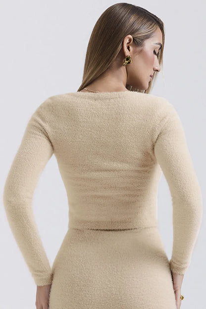 Gene Beige Soft Fluffy Knit Cardigan