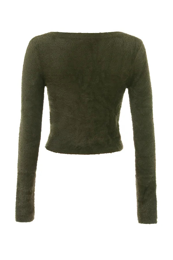 Gene Khaki Soft Fluffy Knit Cardigan