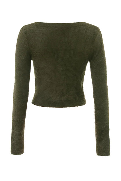 Gene Khaki Soft Fluffy Knit Cardigan